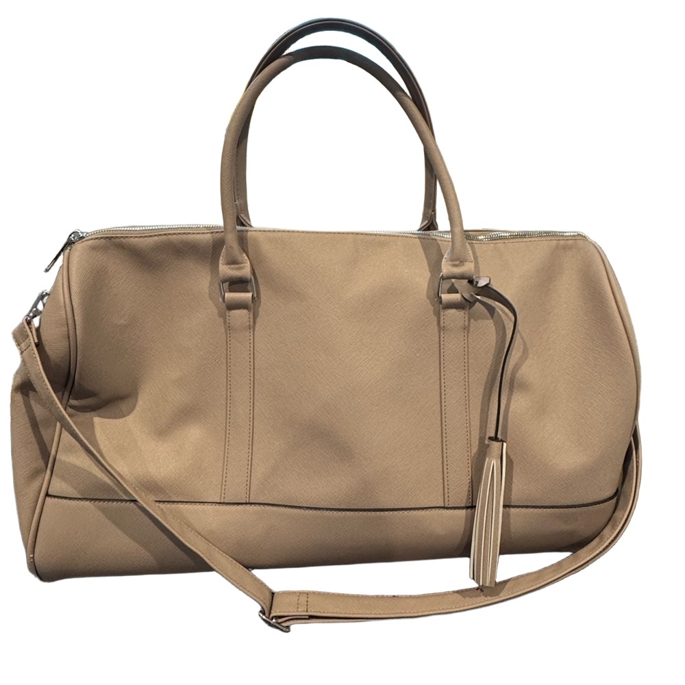Ms Lovely Weekender Tan Duffel Bag with Pink Satin Interior
